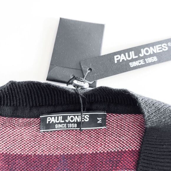 NWT Paul Jones Mens Geometric V-Neck Button Front Cardigan Sweater Black Medium - Picture 4 of 8